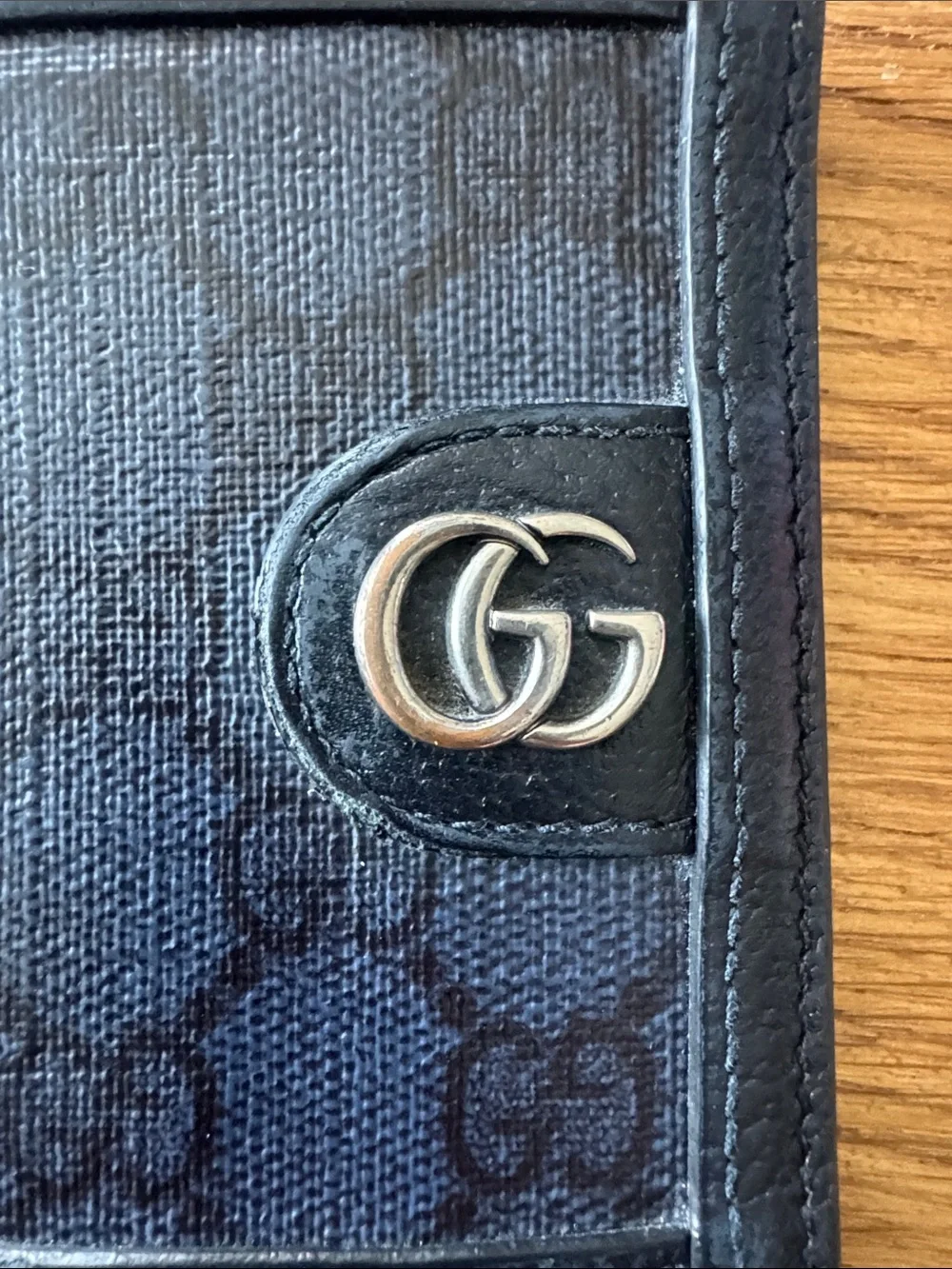 Gucci Black GG Monogram Leather-Trim Bifold Wallet with Silver GG